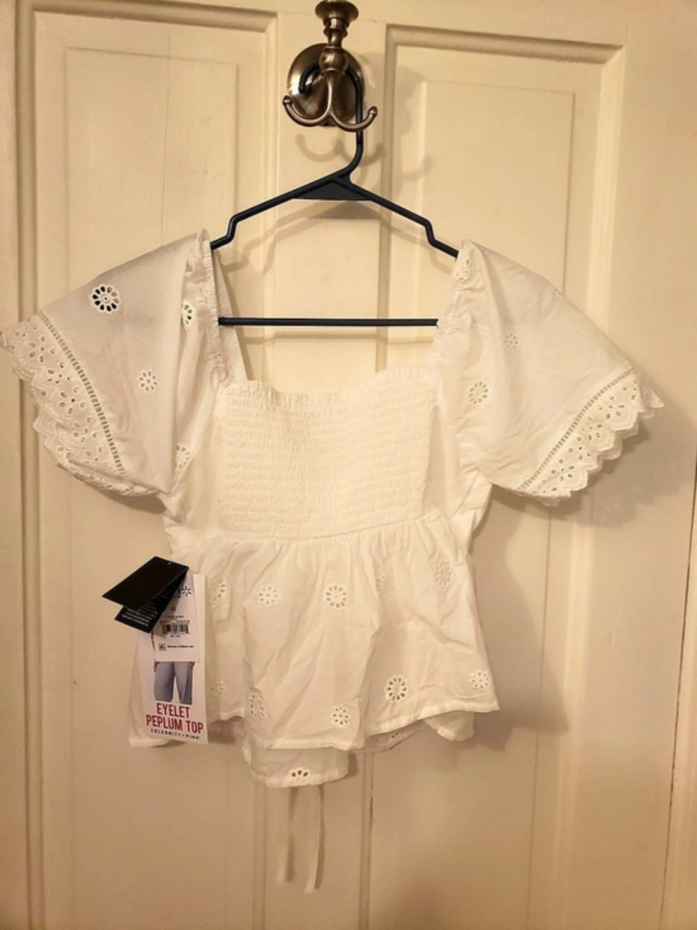 Celebrity Pink Eyelet Peplum Top White Size XS NWT